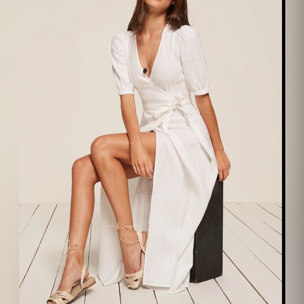 Reformation Weiss White Linen Wrap Dress Size Small
